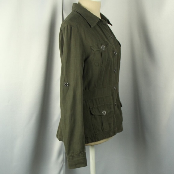 New York & Company Linen Blend Jacket Olive Green - Picture 4 of 8